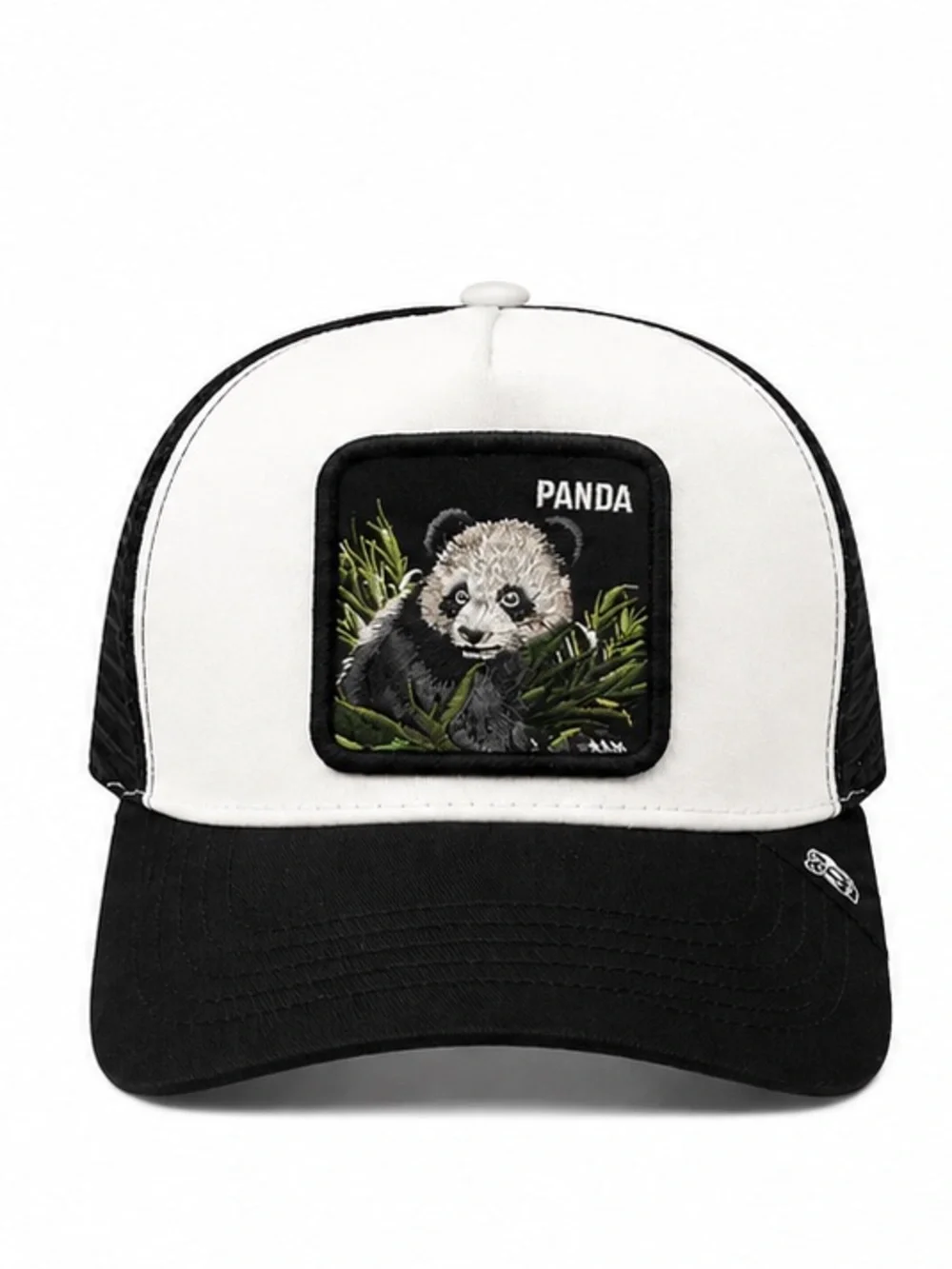 Panda Embroidered Trucker Snapback Hat – Black & White Mesh Cap